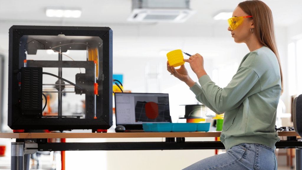 Female engineer using 3D printer for prototype development