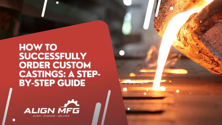 Align MFG banner featuring molten metal being poured into a casting mold, with text overlay reading 'How to Successfully Order Custom Castings: A Step-by-Step Guide.